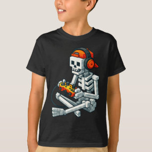 Halloween Skeleton Gamer Pixel Video Gaming Boys M T-Shirt