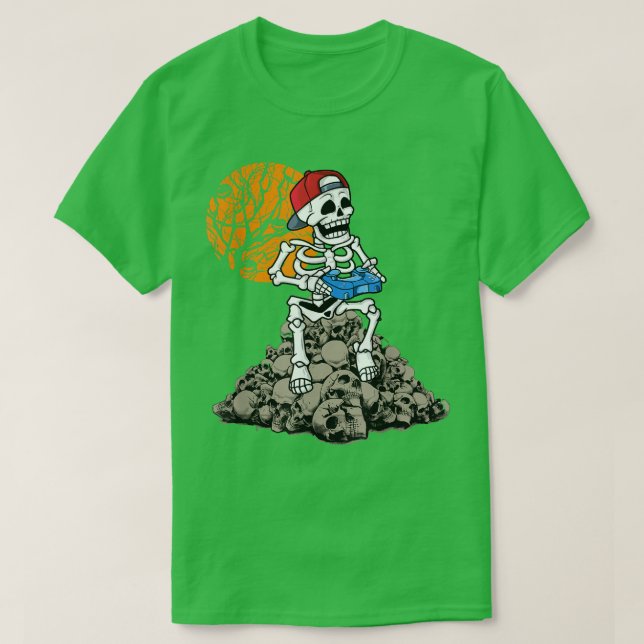 Halloween Skeleton Gamer Video Gamer Boys Kids Tee (Design Front)