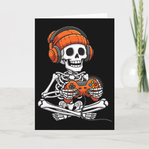 Halloween Skeleton Gamer Video Gaming Boys Men Kid Card