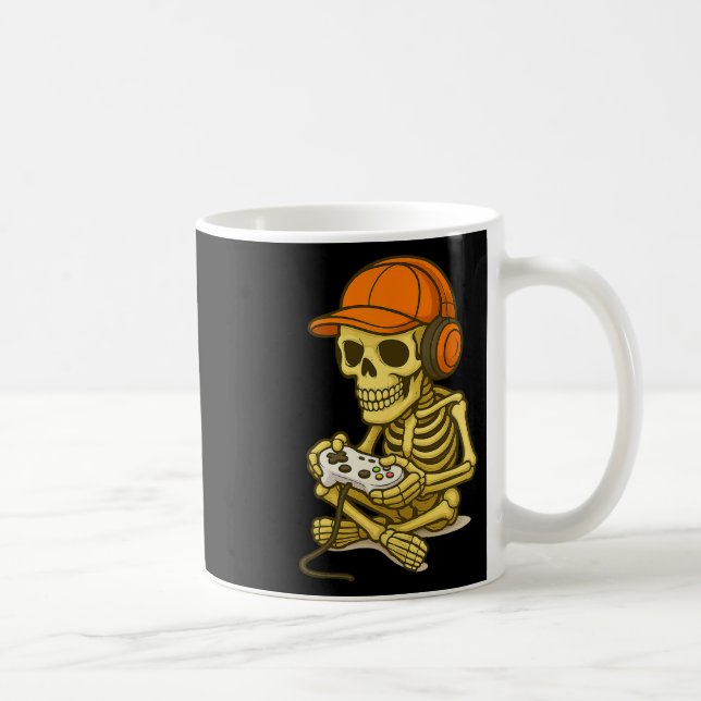 Halloween Skeleton Gamer Video Gaming Boys Men Kid Coffee Mug (Right)