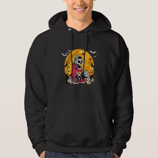 Halloween skeleton gamer video gaming boys men kid hoodie (Front)