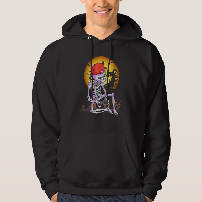 Halloween skeleton gamer video gaming boys men kid hoodie (Front)