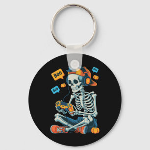 Halloween Skeleton Gamer Video Gaming Boys Men Kid Keychain