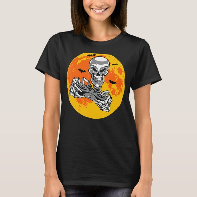 Halloween Skeleton Gamer Video Gaming Boys Men Kid T-Shirt (Front)
