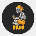 Halloween Skeleton Gamer Video Gaming Funny Skelet Classic Round Sticker