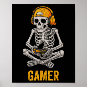 Halloween Skeleton Gamer Video Gaming Funny Skelet Poster