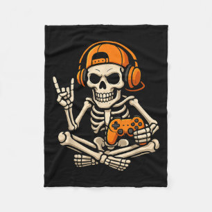 Halloween Skeleton Gamer Video Gaming Teenage Boy  Fleece Blanket