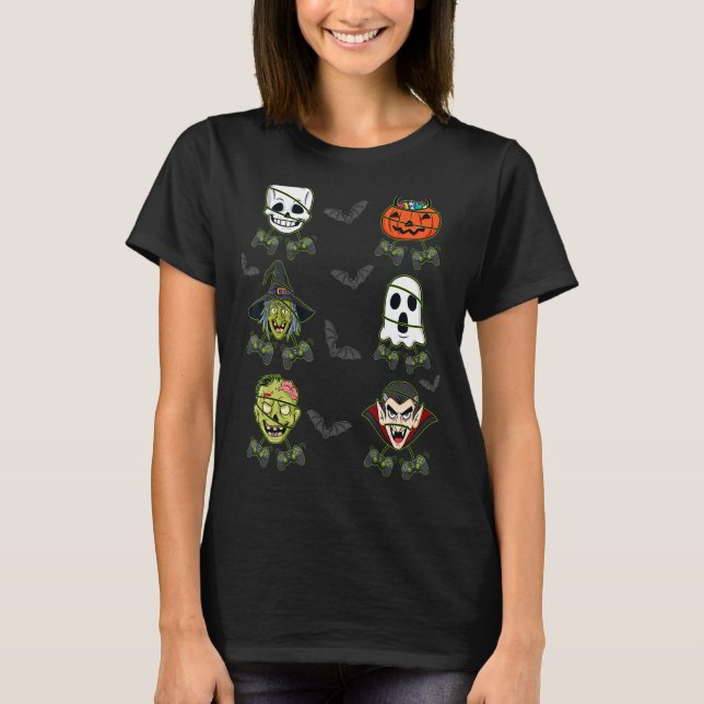 Halloween Skeleton Gaming Witch Vampire Zombie Boy T-Shirt (Front)