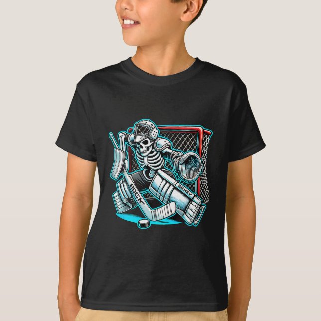 Halloween Skeleton Goalie Hockey  T-Shirt (Front)