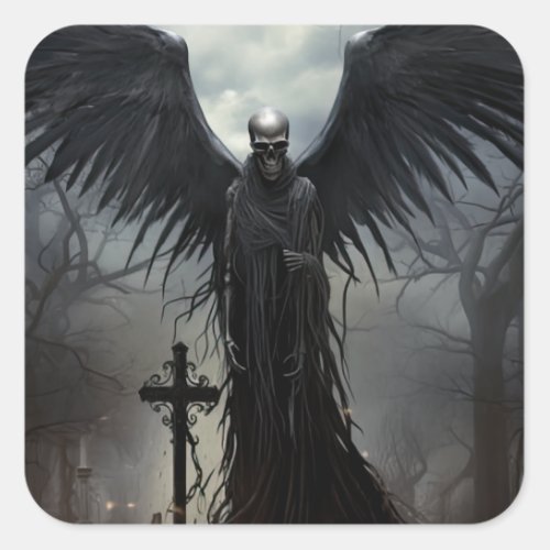 Halloween Skeleton Graveyard Cemetery Gothic Square Sticker