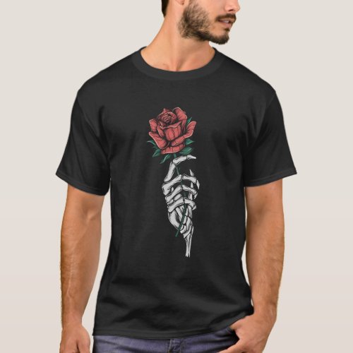 Halloween Skeleton Hand With A Rose Flower T_Shirt