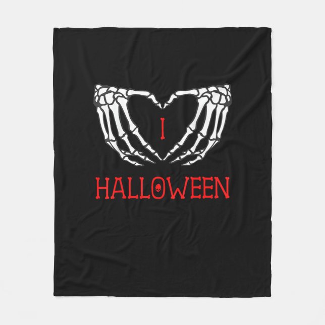 Halloween Skeleton Hands Forming Heart Gothic Fleece Blanket (Front)