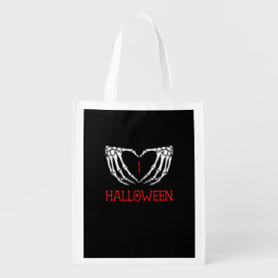 Halloween Skeleton Hands Forming Heart Gothic Grocery Bag