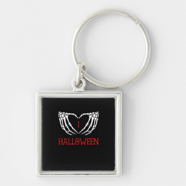 Halloween Skeleton Hands Forming Heart Gothic Keychain (Front)