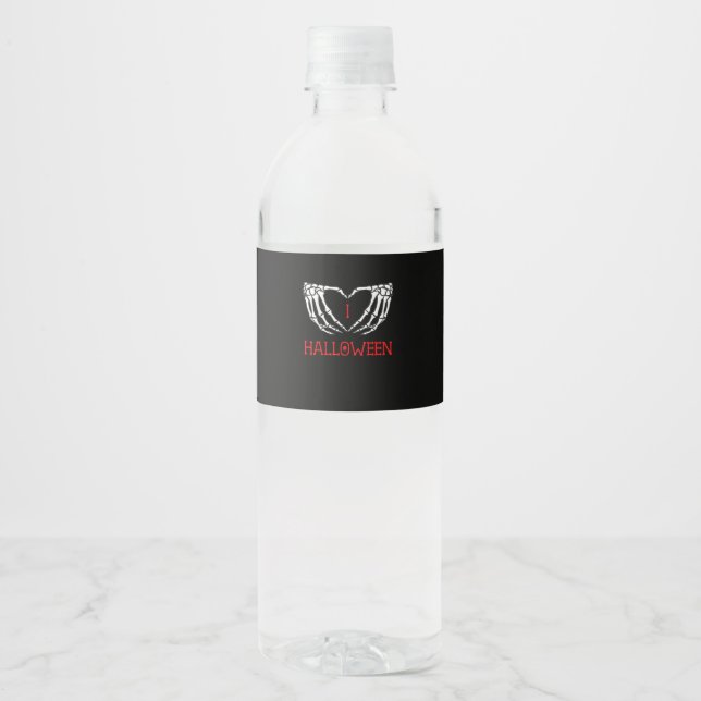 Halloween Skeleton Hands Forming Heart Gothic Water Bottle Label (Front)