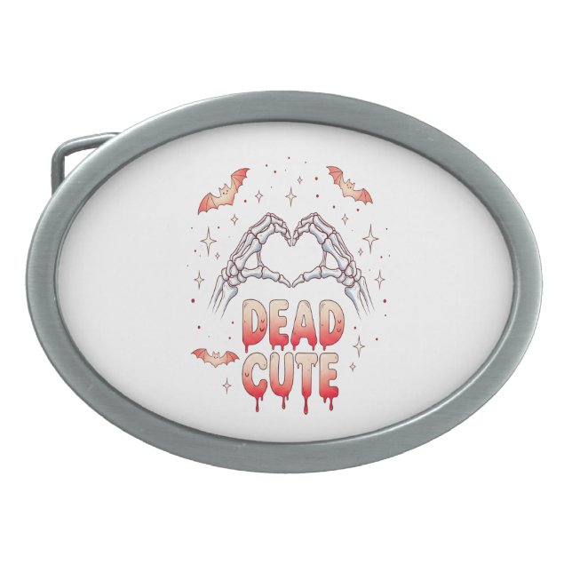 halloween Skeleton Hands Heart, Bats & Blood Belt Buckle (Front)