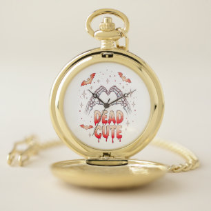halloween Skeleton Hands Heart, Bats & Blood Pocket Watch