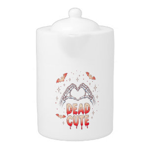 halloween Skeleton Hands Heart, Bats & Blood Teapot