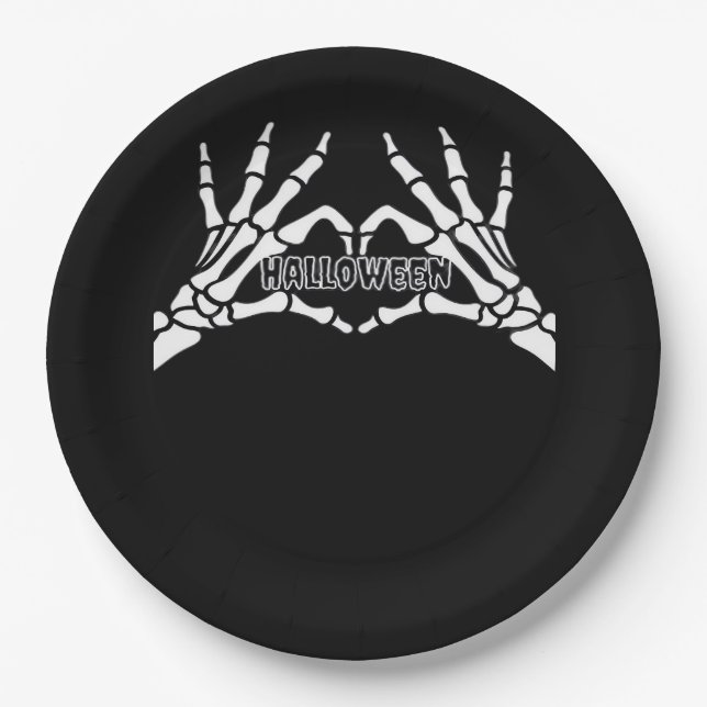Halloween - Skeleton Hands Heart Paper Plates (Front)