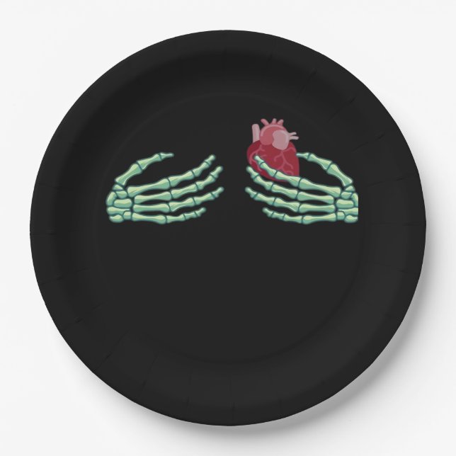 Halloween Skeleton Hands With Heart Classic Paper Plates (Front)