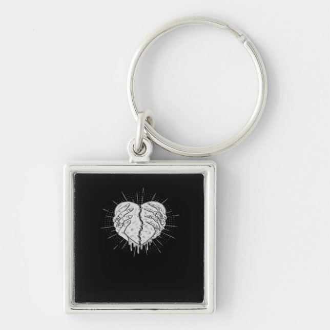 Halloween Skeleton Hands With Heart Classic Style Keychain (Front)