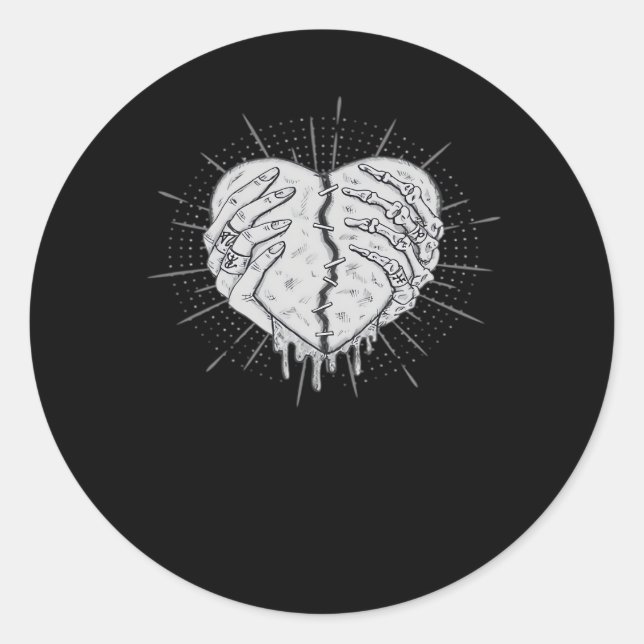 Halloween Skeleton Hands With Heart Classic Style Round Sticker (Front)