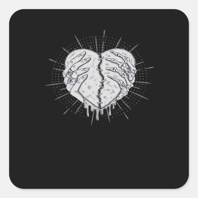 Halloween Skeleton Hands With Heart Classic Style Square Sticker (Front)