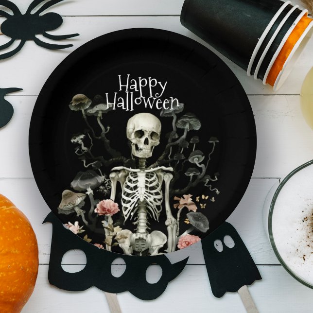 Halloween Skeleton Haunted Forest Black Paper Plates (Creator Uploaded)
