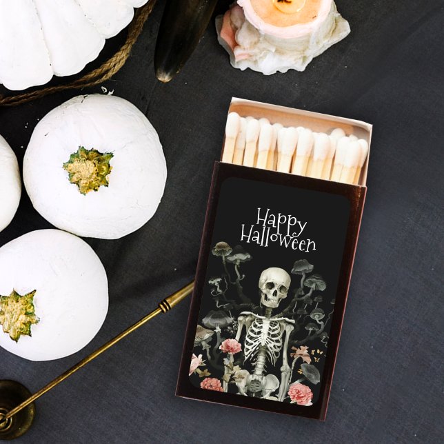 Halloween Skeleton Haunted Pink Floral Black Matchboxes (Creator Uploaded)