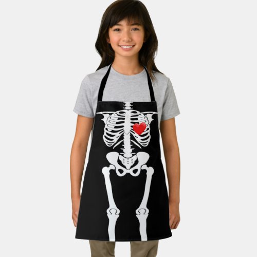 Halloween Skeleton Heart For Kids All_Over Print Apron