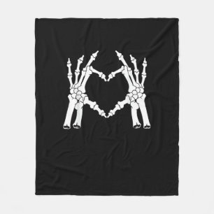 Halloween Skeleton Heart Hand Minimal Look Fleece Blanket