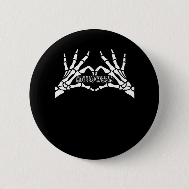 Halloween Skeleton Heart Hands Retro Style Button (Front)