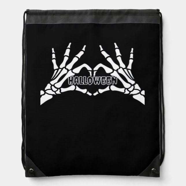 Halloween Skeleton Heart Hands Retro Style Drawstring Bag (Front)