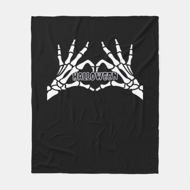 Halloween Skeleton Heart Hands Retro Style Fleece Blanket (Front)