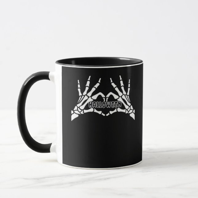Halloween Skeleton Heart Hands Retro Style Mug (Left)