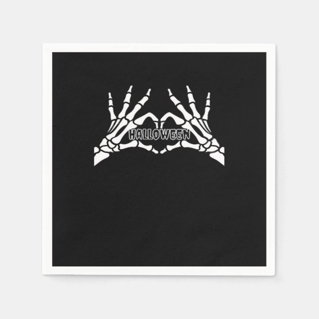 Halloween Skeleton Heart Hands Retro Style Napkins (Front)