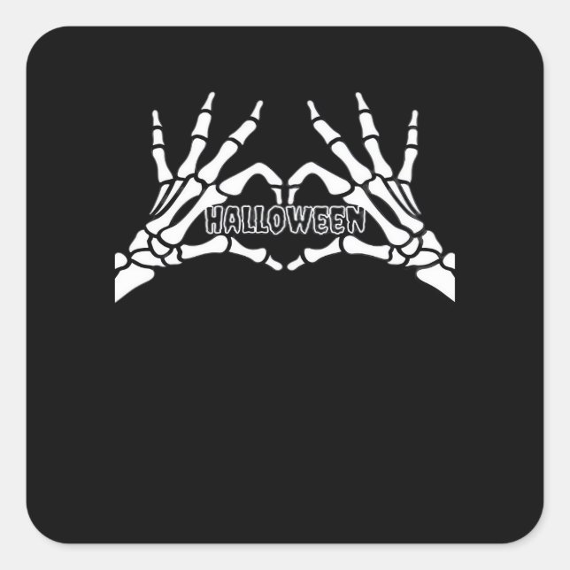 Halloween Skeleton Heart Hands Retro Style Square Sticker (Front)