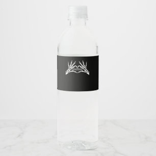 Halloween Skeleton Heart Hands Retro Style Water Bottle Label