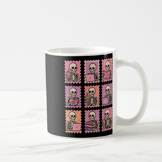 Halloween Skeleton Holding Coffee Postage Stamps S Mug (Right)