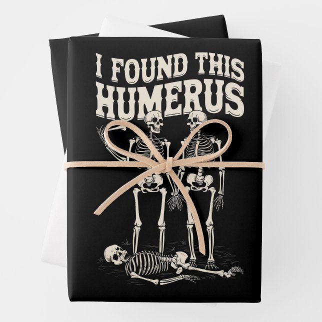 Halloween Skeleton I Found Humerus Funny Costume Wrapping Paper Sheets (In situ)
