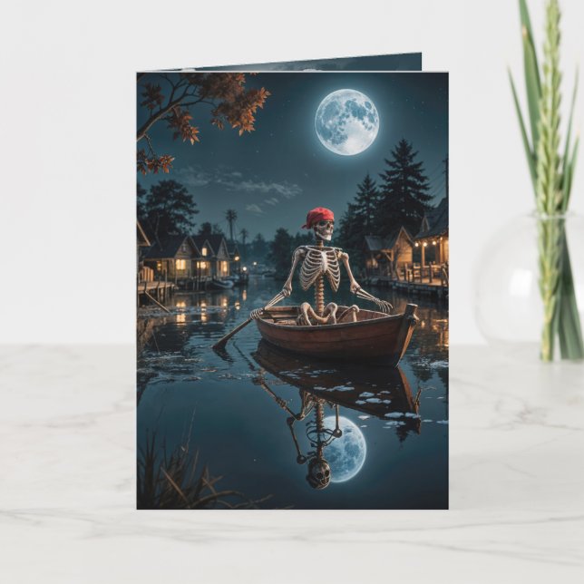 Halloween Skeleton In a Rowboat Card (Front)
