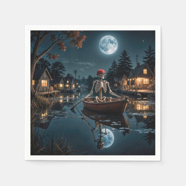 Halloween Skeleton In a Rowboat Napkins (Front)