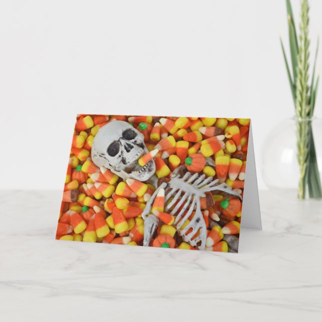 Halloween Skeleton In Candy Corn Card (Front)