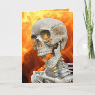 Halloween skeleton in fire card