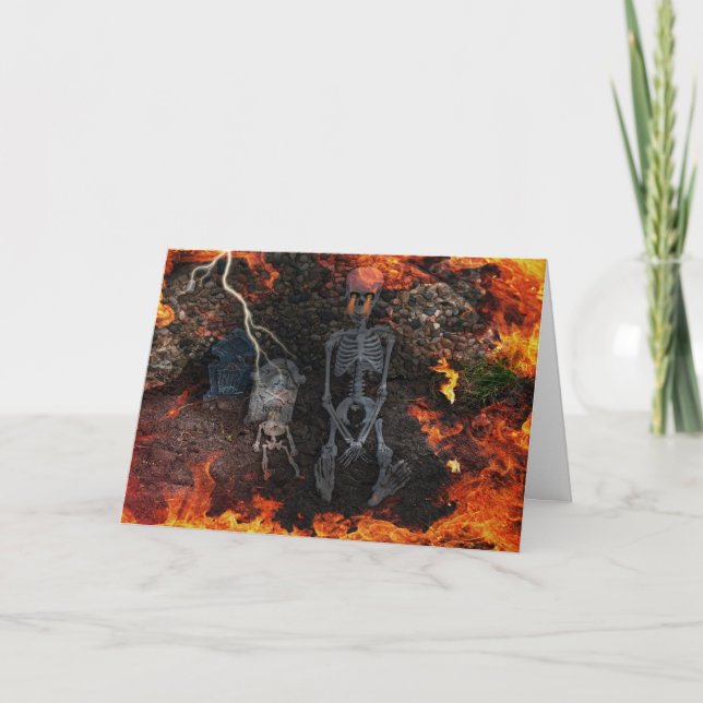 Halloween Skeleton In Flames Card (Front)