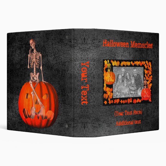 Halloween Skeleton Jack O Lantern Personalized 3 Ring Binder (Background)