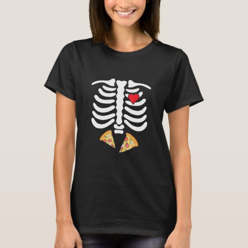Halloween Skeleton Junk Food Belly Pizza T Shirt