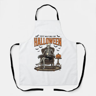 Halloween Skeleton Just Waiting Funny Vintage_1 Apron