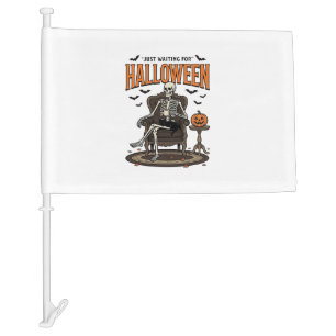 Halloween Skeleton Just Waiting Funny Vintage_1 Car Flag