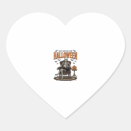 Halloween Skeleton Just Waiting Funny Vintage_1 Heart Sticker